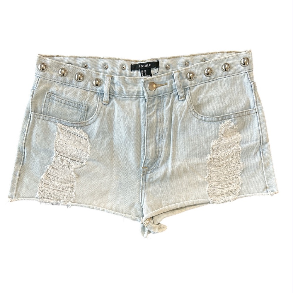 Forever 21 Light Distressed Denim Embellished Jean Shorts Women’s Size 30